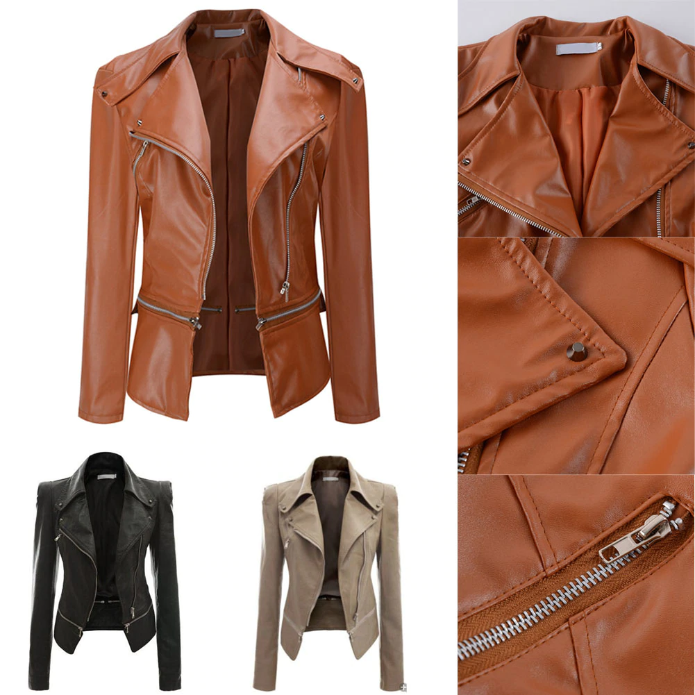 Bright Colors Ladies jacket Basic Street women Motorcycle PU Leather short Jacket Winter Autumn New Fashion Zipper Outerwear